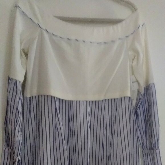 NWT New Free People Blue and White Striped Long Sleeves Top Size M - Picture 11 of 13
